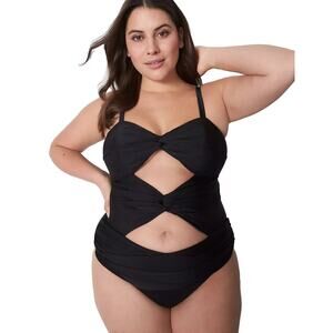 Cacique Lightly Lined No Wire Black One Piece Swimsuit women's plus size 20 NEW